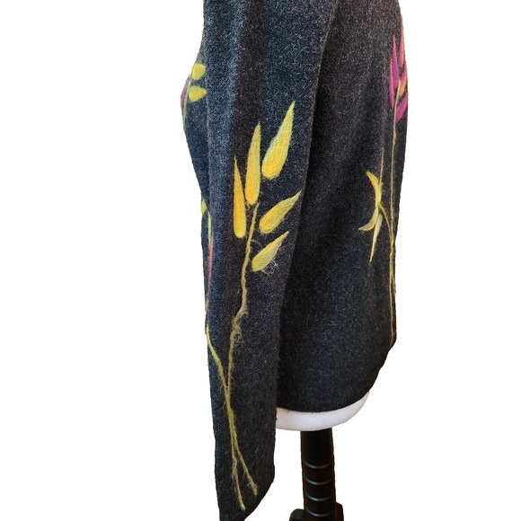 Vtg Talbots Womens Cardigan Sweater Sz Small Charcoal Gray Wool & Felt Leaf Top - Picture 3 of 16